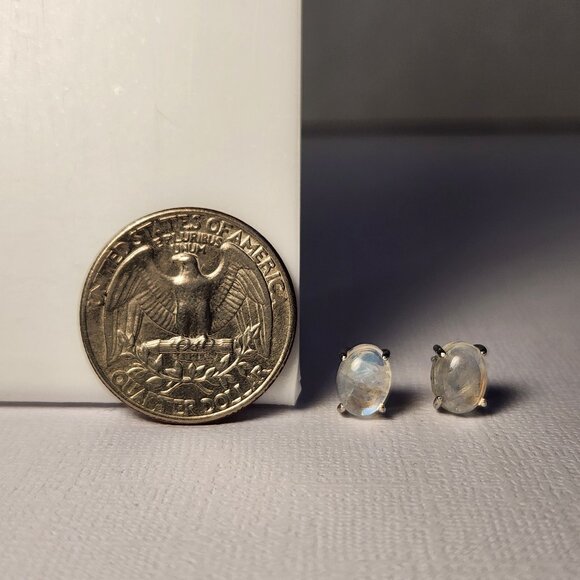 VTG NIB 925 Natural Clear Blue Fire Rainbow Moonstone Stud Earrings My Last One - Picture 11 of 14
